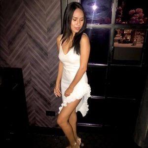 AKIRA white high slit ruffled dress